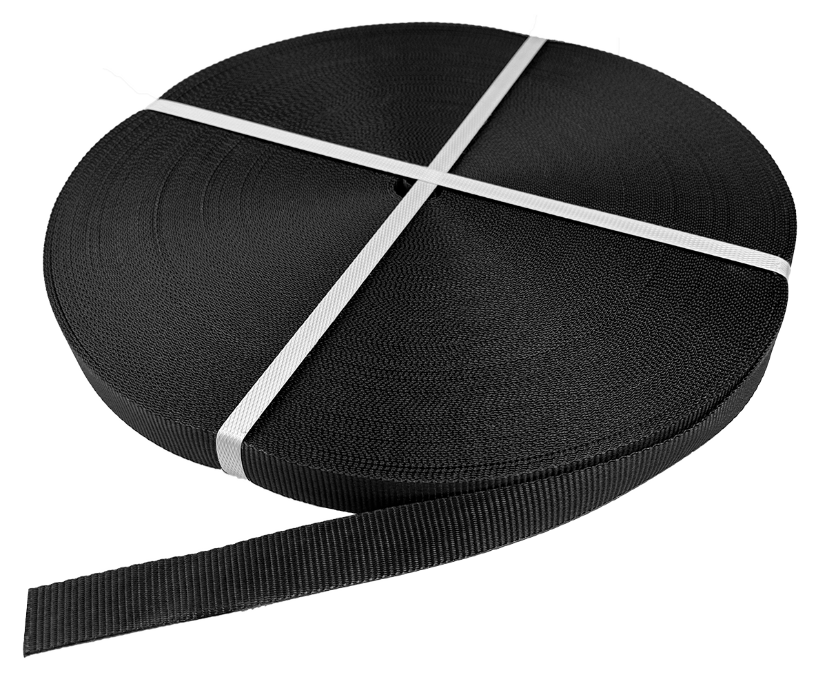 Polyesterband 25 mm svart 100 m/rulle